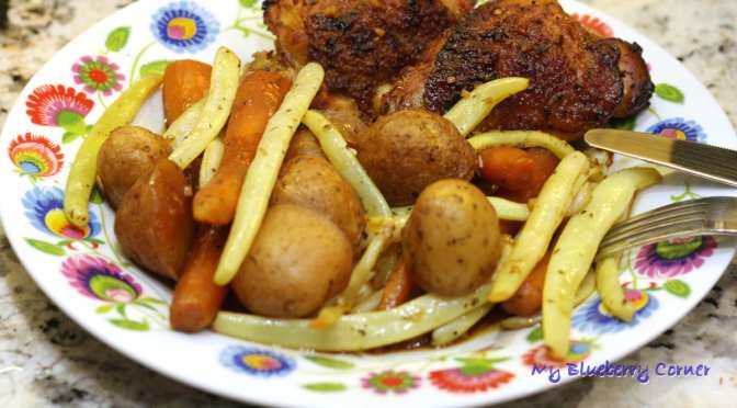 Miodowo-czosnkowy kurczak z warzywami